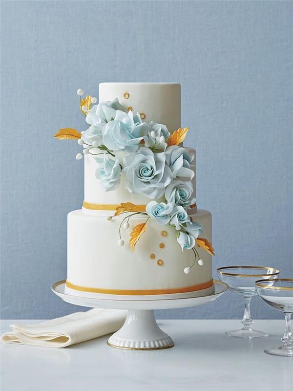 Gražiausias tortas pasaulyje, torto įvaizdis, vestuvių torto temos idėja su mėlynojo cukraus pastos gėlėmis
