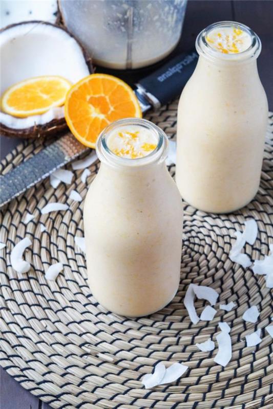 kako narediti smoothie iz tropskega sadja, okusen recept za smoothie iz kokosa, pomaranče in ananasa