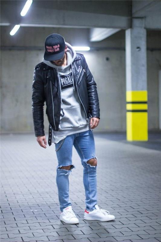 superge-moški-beli-denim-raztrgan-pulover-siva-jakna-moški-poceni-črna
