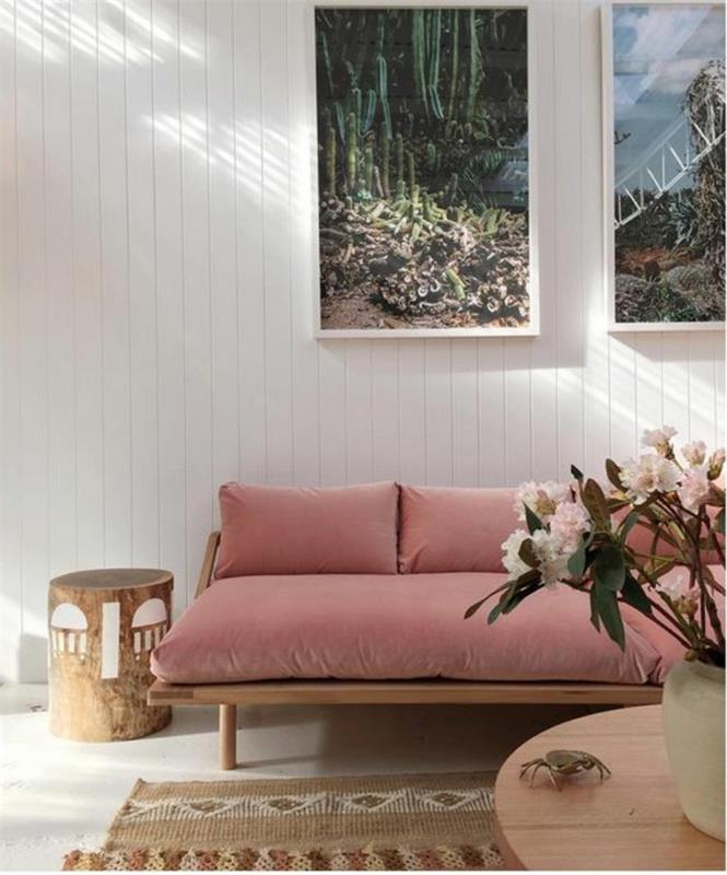 roza kavč lososa, vaza s cvetjem, pokrajinske fotografije, bele stenske obloge