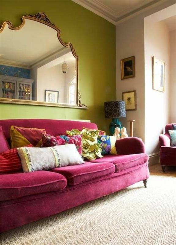patlıcanla hangi renk ilişkilendirilmeli, büyük barok aynalı eşsiz oturma odası, vintage patlıcan kanepe