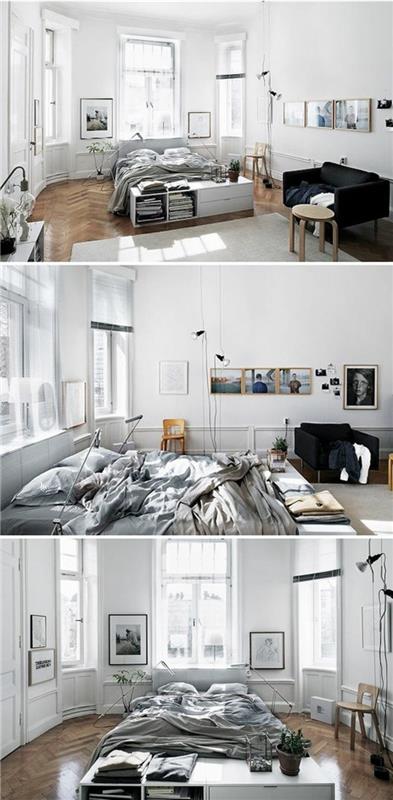 parket-tla-bele-stene-bež-preproga-chic-studio-z-veliko-zakonsko posteljo