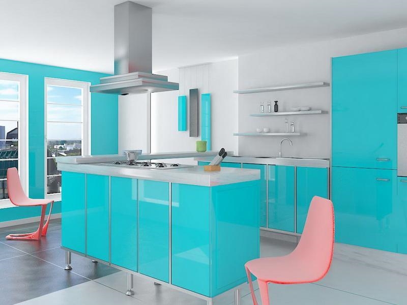 cucina blu brillante