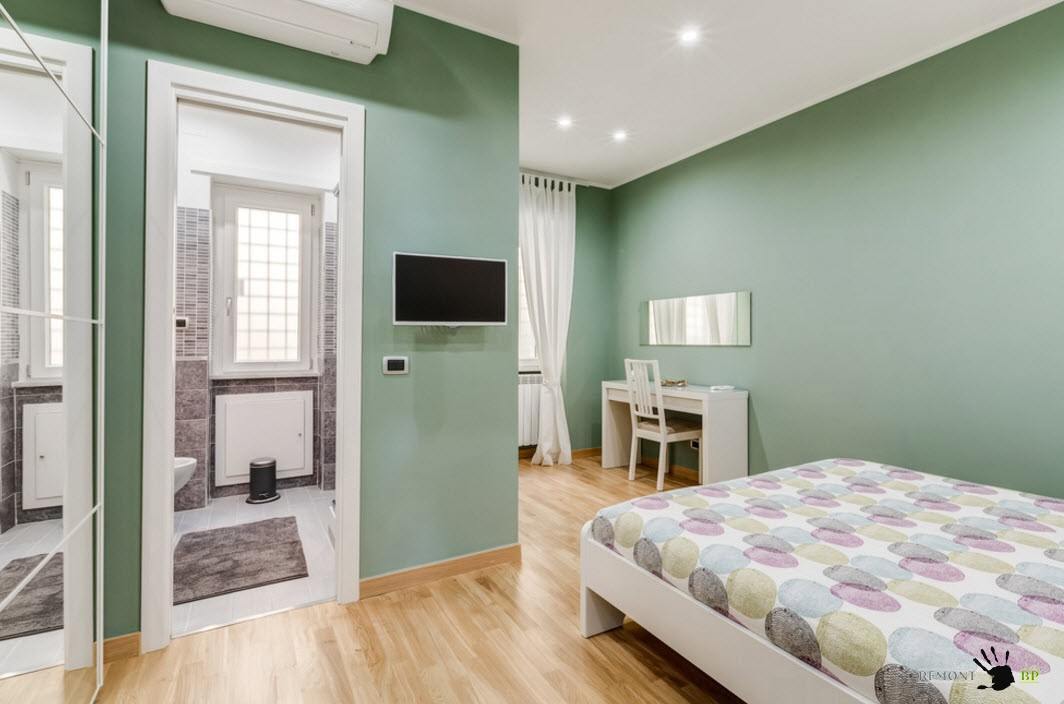 Dormitorio en color menta