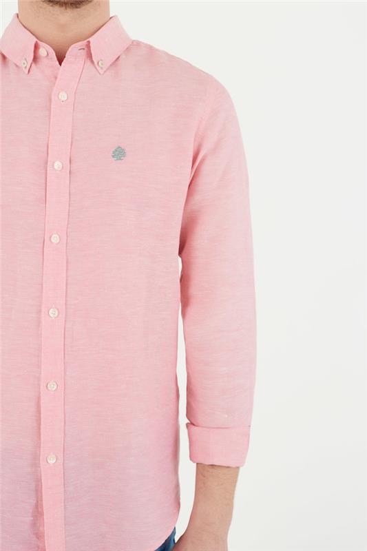 Springfield rožnata moška srajca iz bombažnega platna z dolgimi rokavi