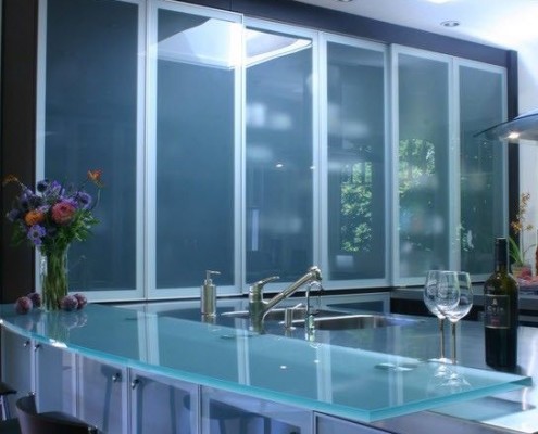 Decoração de cozinha com foto de vidro