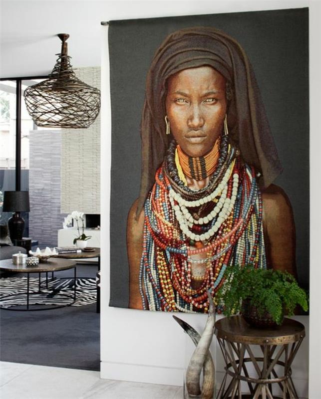 nalepke-afrika-ženska-lepi-rogovi-dekorativni-lestenec za rastline