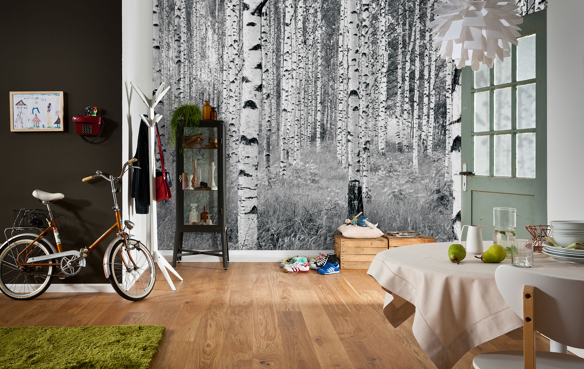 papel pintado con abedules