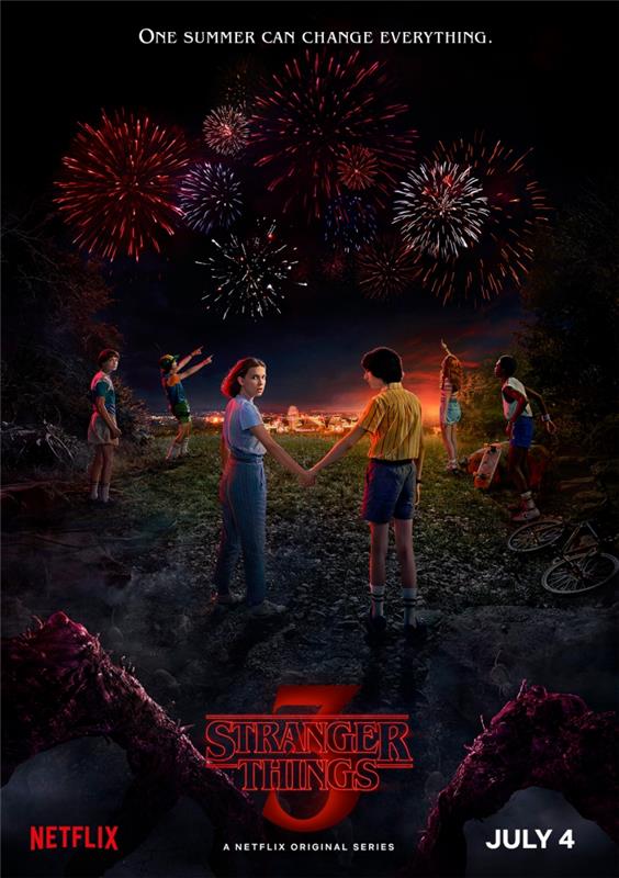 Stranger Things 3. sezon afişi, Stranger Things Mike ve Eleven afişi, yabancı şeyler havai fişek afişi