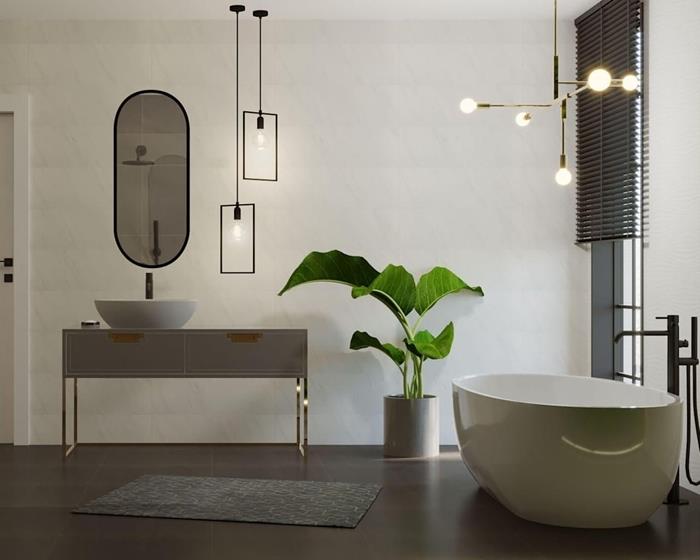 çağdaş stil iç tasarım retro şık dekor modern banyo dekoru mat siyah ayna metal aydınlatma