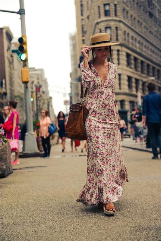Graži ilga suknelė vasarą pigi bohemiška ilga suknelė Ilgos suknelės hipis prašmatnus ilgos suknelės pleišto sandalai Niujorkas