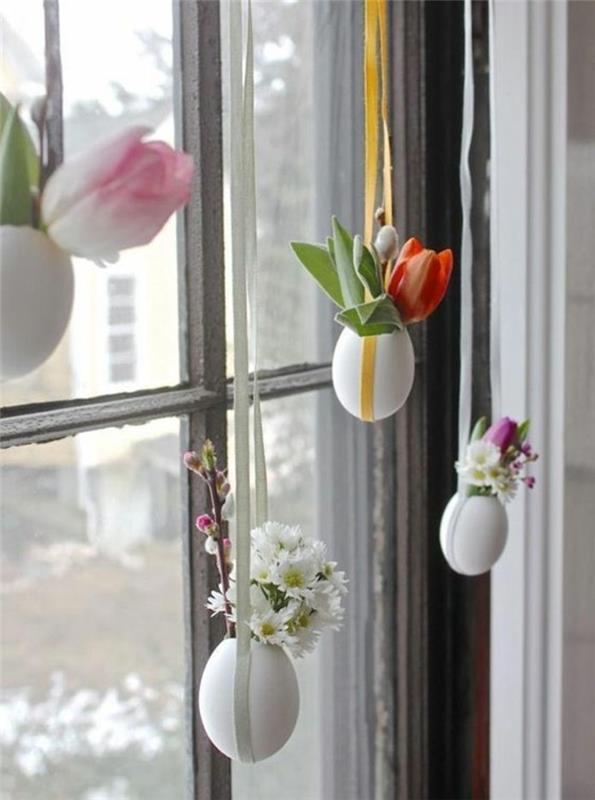 puikios-deko-velykinės-kabančios kiaušinių lukšto-šviežios gėlės