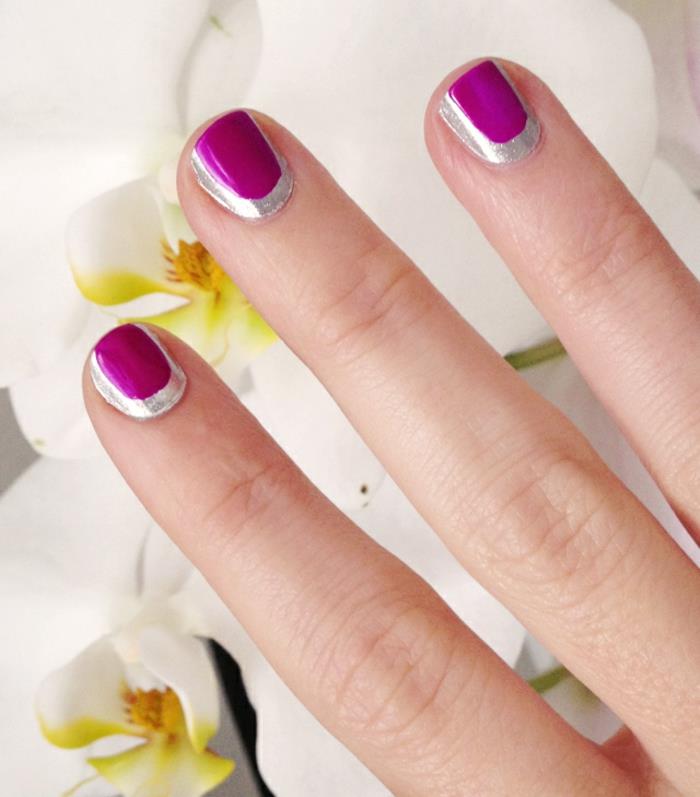 Slika poltrajnega mat laka model nail art trend vijolična in srebrna