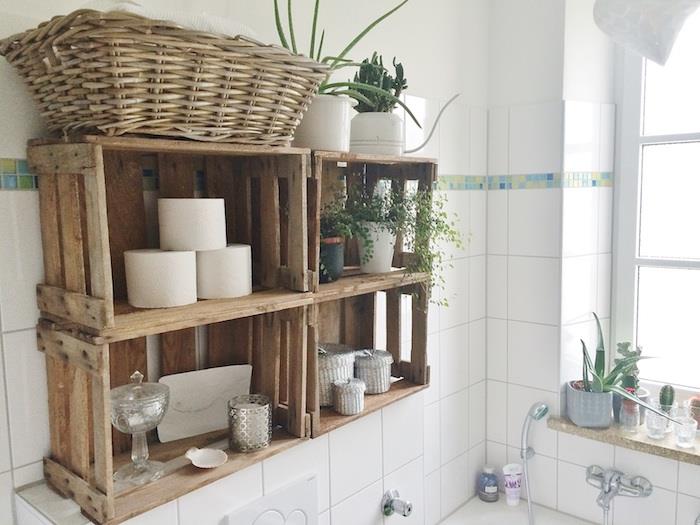 Geri dönüştürülmüş ahşap spor ayakkabılarda kendin yap saklama dolabı, küçük banyo dekorasyonu, modern bir banyo