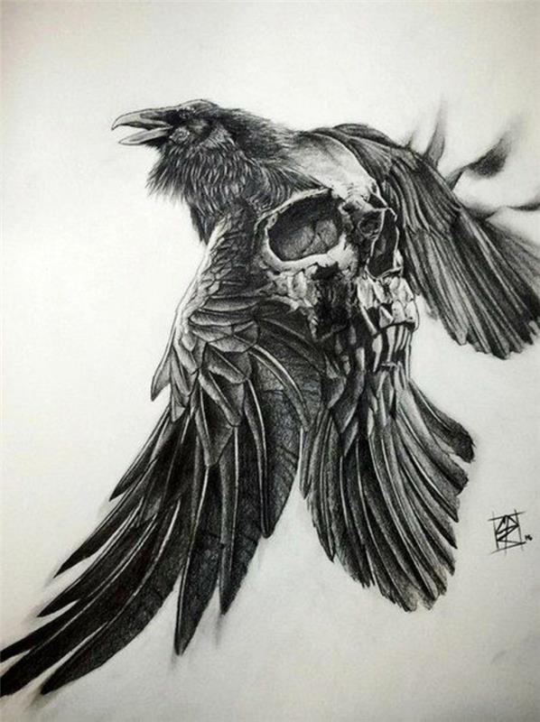 Kokio simbolio šeimos tatuiruotės idėja tatuiruotė vyras erelis ir kaukolė baisi tatuiruotė