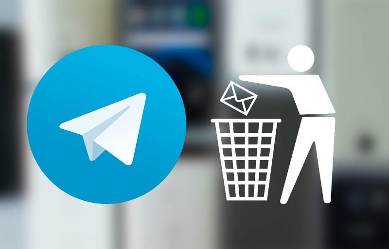 Mesajları ve sohbetleri gecikme olmadan silmeye yönelik yeni 5.5 işlevini gösteren Telegram logolu ve geri dönüşüm kutusuna sahip resim