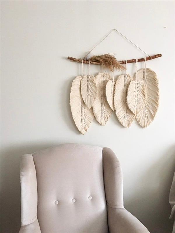 „Macrame“ pakabinama lempa, skirta pasigaminti minimalistinį interjero dekorą su sagomis fotelis pastelinės rožinės spalvos dreifuojančios medienos sienų dekoras