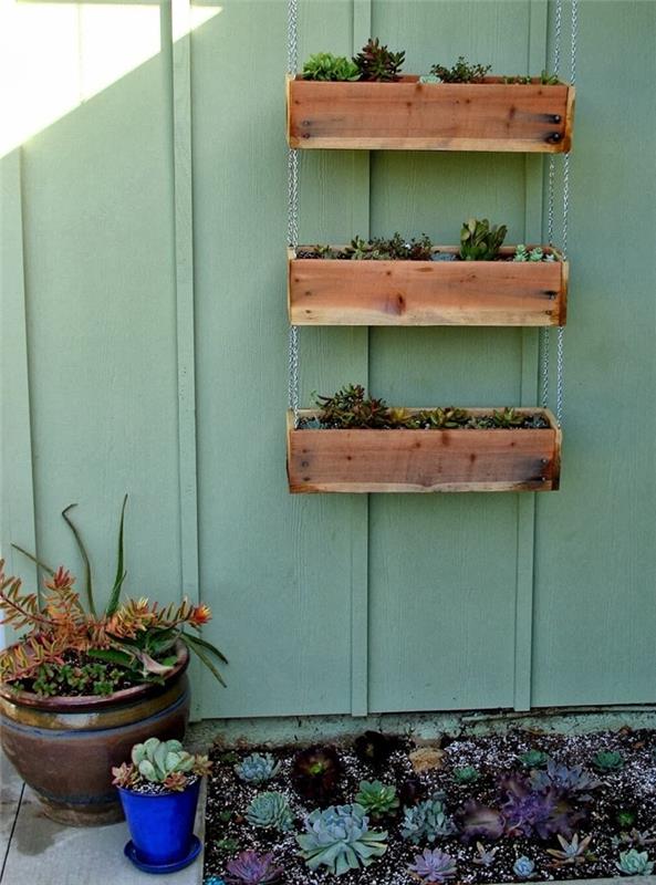 Stensko viseče skladišče DIY rastline Lesene deske Sadilnik Veliki lonec za keramične rastline Sukulentne rastline Mini vrt