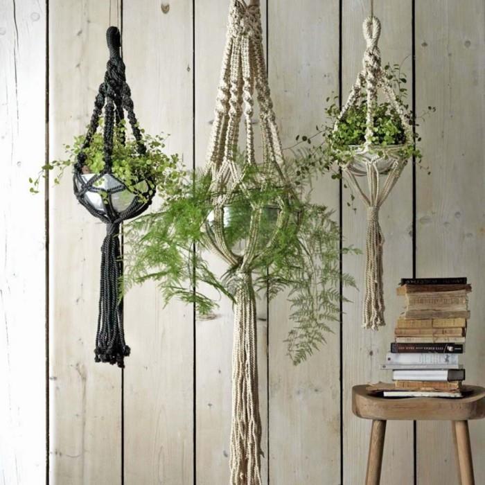 tehnični makrame, lesene stene, boemska dekoracija, rastlinska suspenzija, diy makrame