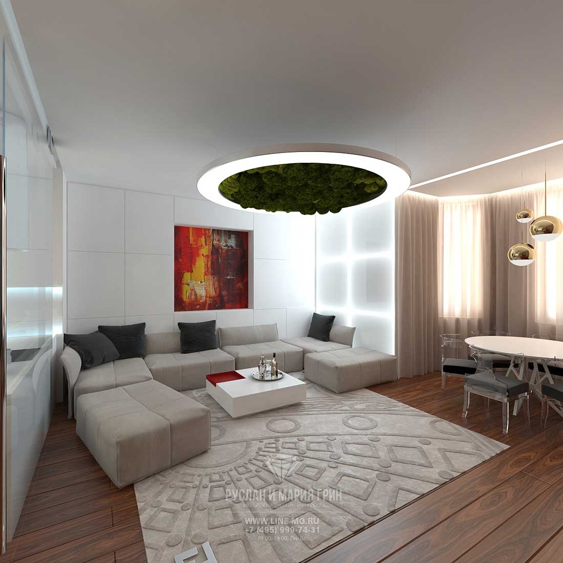 LEDs no design de um apartamento estúdio moderno