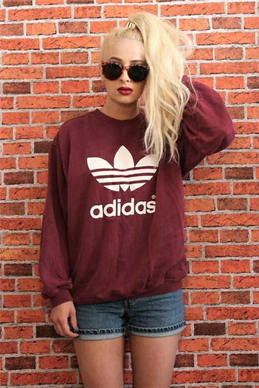jopica-adidas-rdeča-ženska-blond-deklica-sončna očala