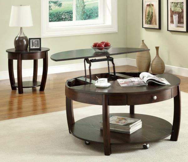 kavos staliukas su keltuvu-apvalus-medinis stalas
