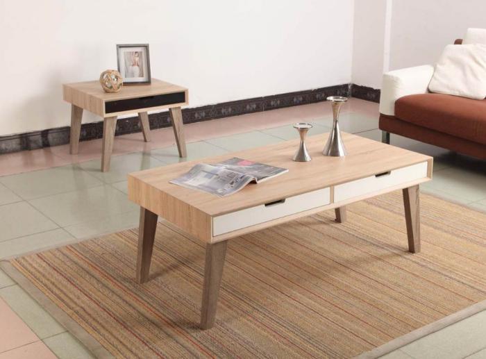 Skandinaviškas-medinis-kavos staliukas-su stalčiumi