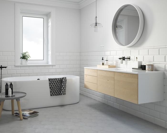 çağdaş beyaz banyo modeli, hafif banyoda İskandinav dekoru için grafik tasarım nesnesi