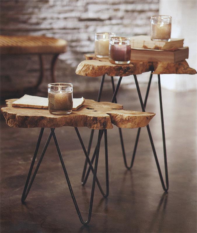 kmečke lesene mize iz hlodov DIY ideje za okrasitev debla