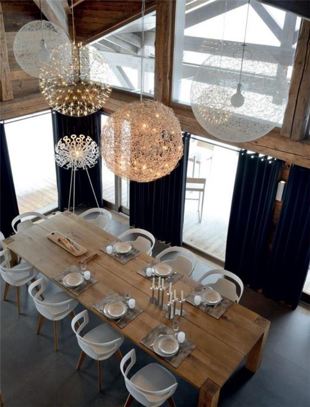 İskandinav-deko-yemek-yemek odası-masa-kolye lambaları
