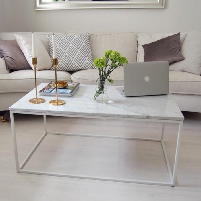 pravokotna miza za dnevno sobo s skandinavskim trendom iz belega marmorja