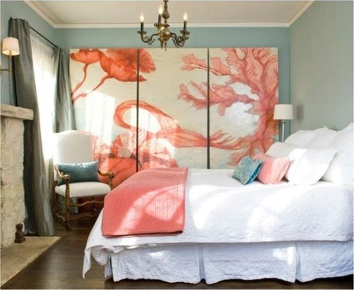 boyama-3-paneller-oturma odası için-boyama-deko-duvar-jolie-peche-renkli-beyaz