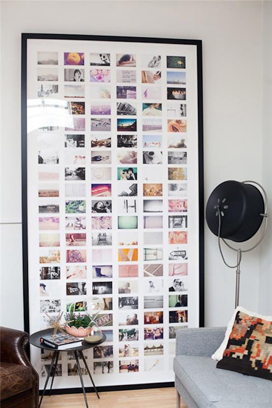 Koliažas su nuotraukomis dideliame rėmelyje, ką daryti, kai nuobodu, motyvacijos stalas, kaip papuošti savo kambarį