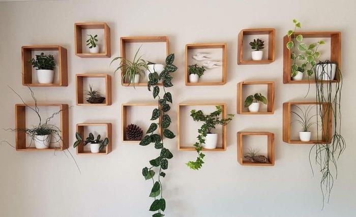 diy rastlinska miza naglasna stena z lesenim okvirjem geometrijske oblike za shranjevanje rastlin