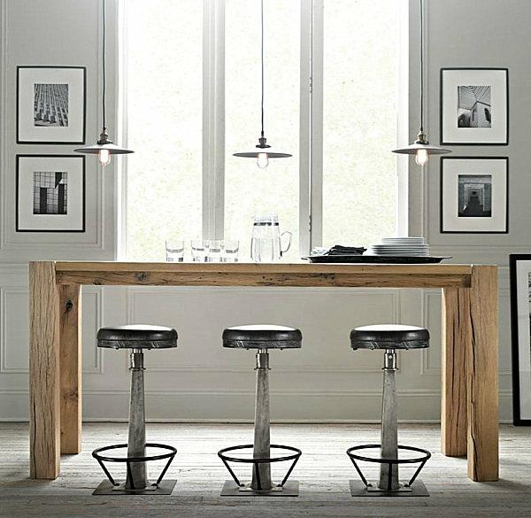 industrijski-stol-stol-umetniški dekor-industrijske-viseče svetilke