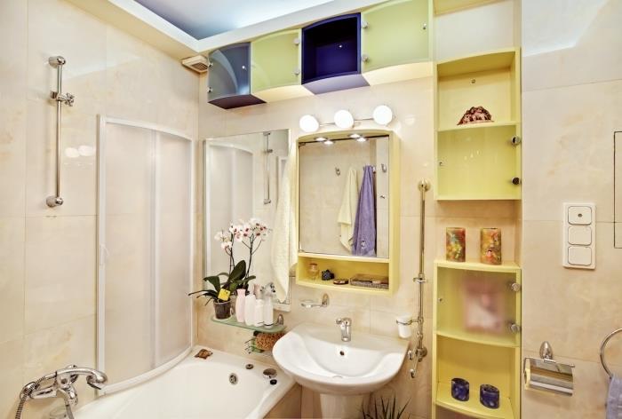 Atvira veidrodžio vertikali laikymo vonios lentyna su augalų vonios dušo spintele