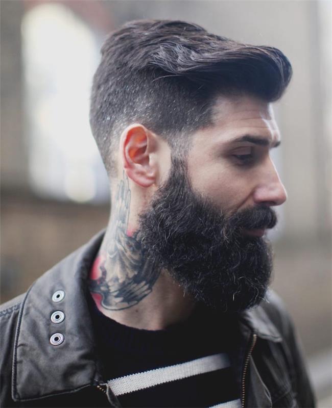 tetovaža hipsterskega vratu z brado in kratkimi lasmi