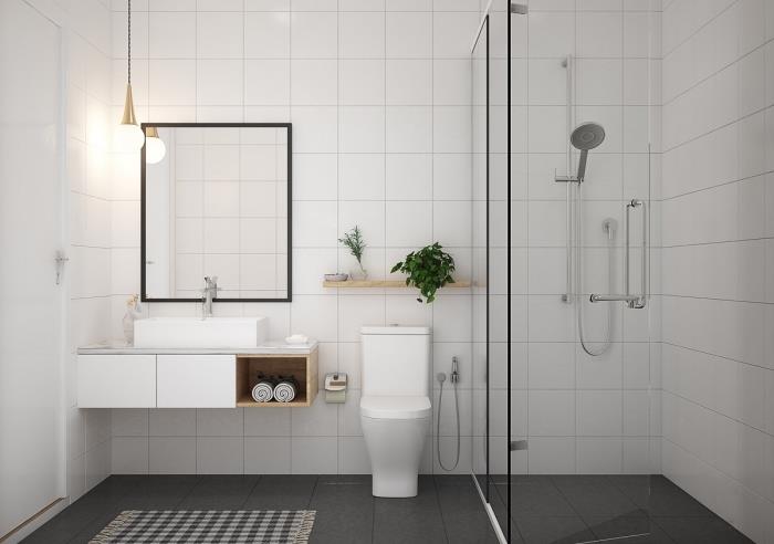 duşlu küçük bir banyo nasıl düzenlenir, küçük alanı görsel olarak büyütmek için hangi renk
