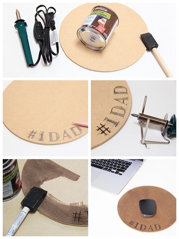 Okrogla podloga za miško, vgravirana s pirografskim strojem s prilagojenim sporočilom, osebna moška darilna ideja