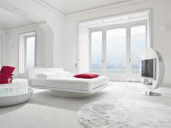 yuvarlak-tüylü-beyaz-modern-yatak odası halısı