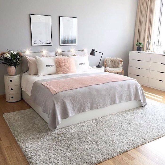 Dünyanın en güzel yatak odası gri ve pembe yatak odası yetişkinler için pembe ve gri yatak odası modern halı ve masa