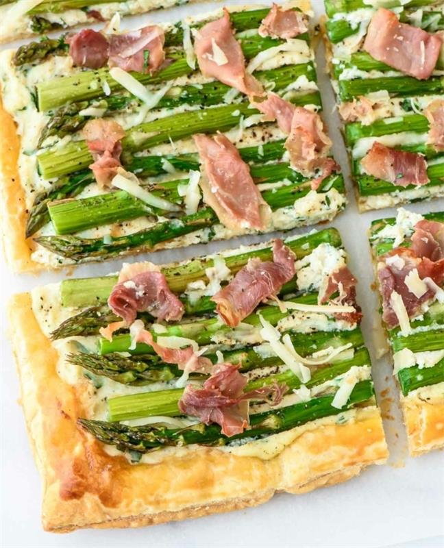 recept za piknik, ki ga naredite sami, listnato pecivo, slanina, šparglji, sir, ideja, kako organizirati obrok v naravi