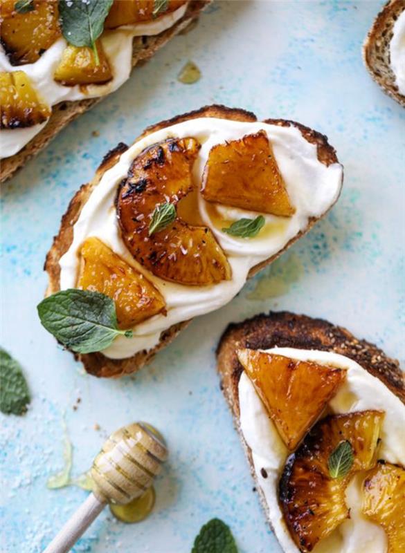 lezzetli ve hafif bruschetta tarifi, ızgara ananas ve ricotta krem ​​şanti