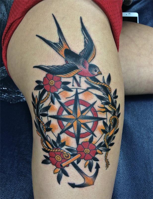 Tattoo stegno ženska stara šola tetovaža pogoltne noge dekle
