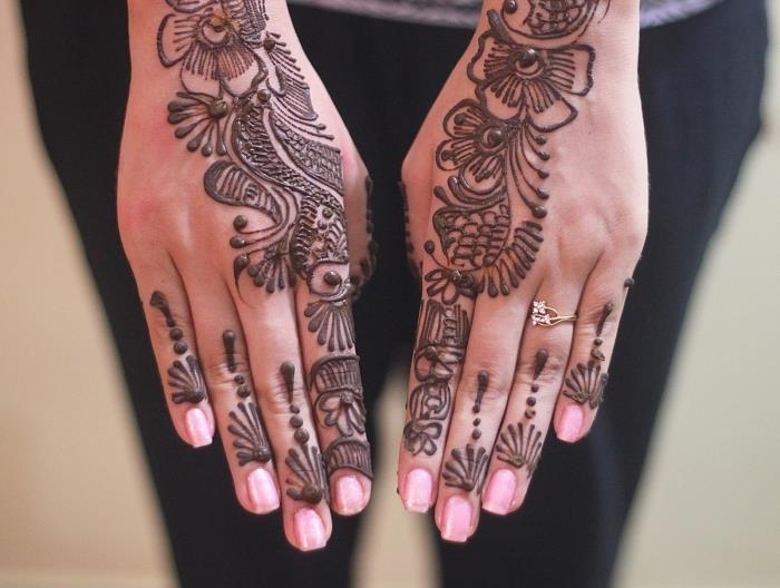 lahka kana, črna predloga za oblikovanje kane na ženskih rokah, začasno tetovažo s cvetličnim dizajnom