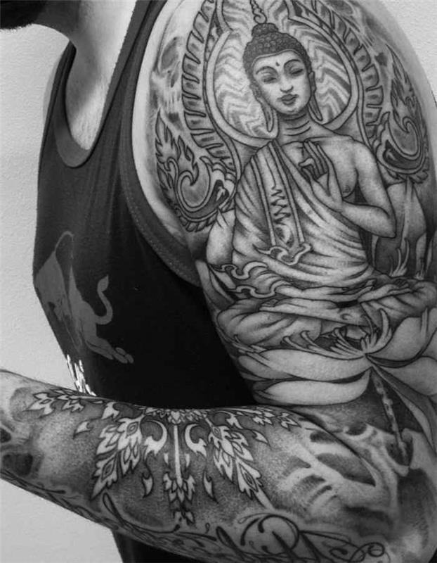 Budistiniai simboliai Tailando dvasinė tatuiruotė