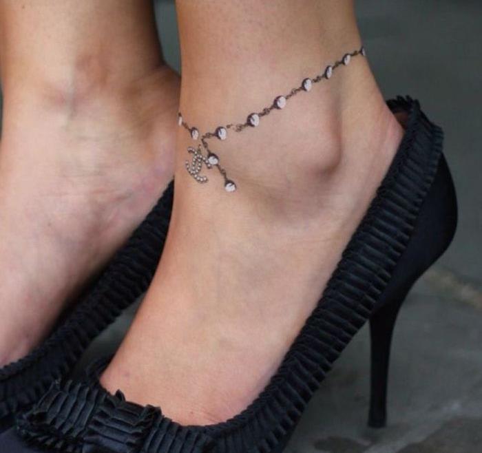 dövme ayak bileği kadın bilezik dövme chanel ayak zincir takı