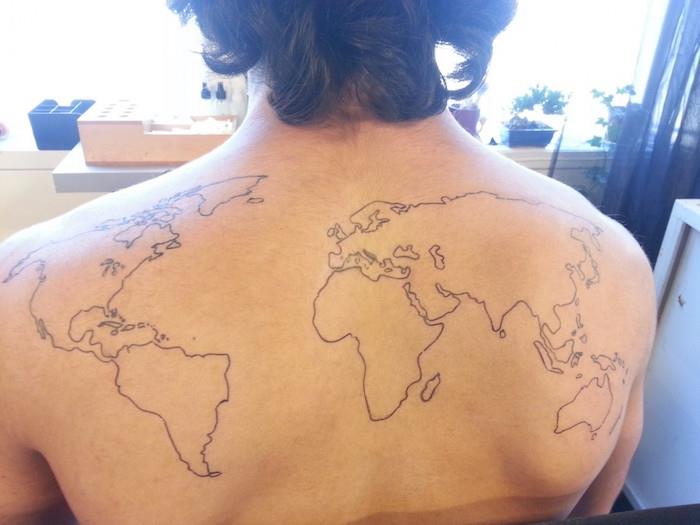 Pasaulio žemėlapis tatuiruotė atgal tatuiruotė pasaulio žemėlapis