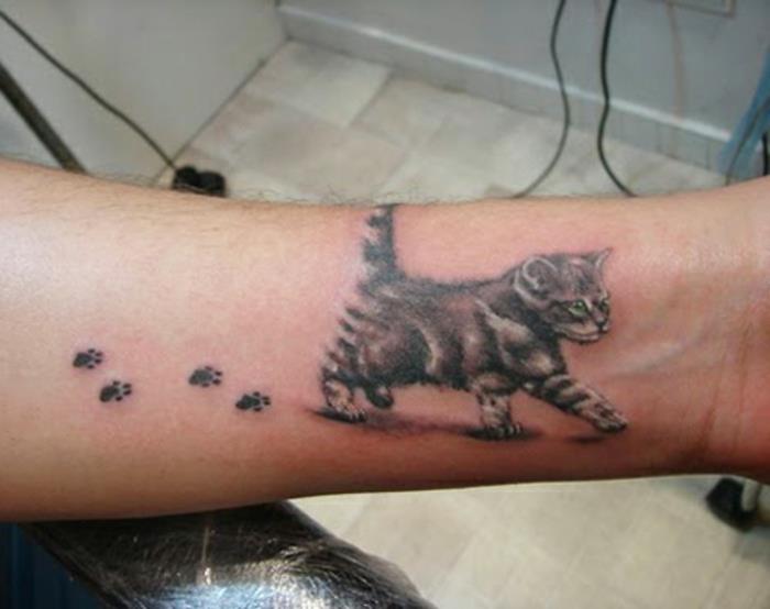mačja tetovaža, mačji odtisi, realističen srčkan mucek