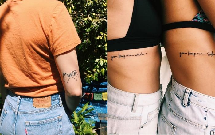 tatuiruotės dizainas, rašalo piešimas ant odos su įkvepiančiomis mažomis raidėmis, kūno piešiniai mergaitėms dalintis